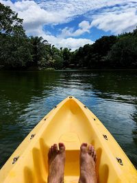 Personal perspective of man sitting in kayak