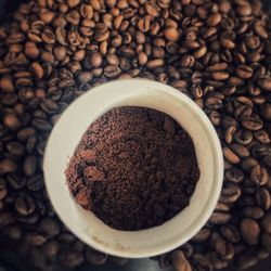 High angle view of coffee beans