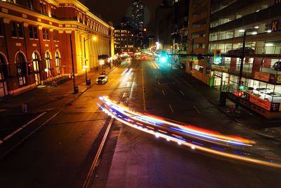 Light trails on road at night