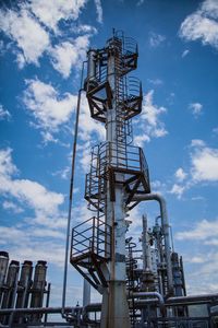 Low angle view of crane against sky