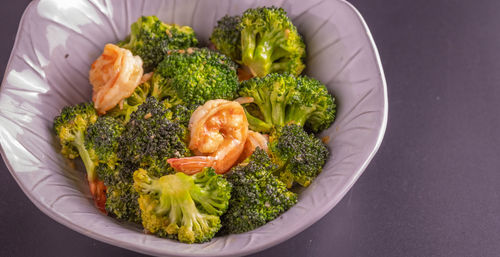 High angle view of vegetables in bowl on table