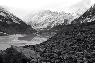 Scenic view of snow covered mountains