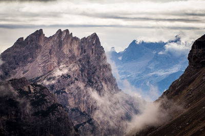 Panoramic view of snowcapped mountains against sky