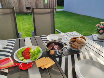 High angle view of food on table