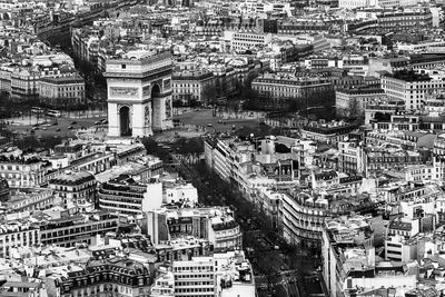 High angle view of city buildings