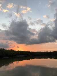 Scenic view of lake against sky during sunset