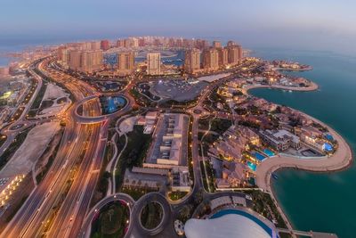 High angle view of city buildings