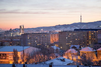 High angle view of city during winter