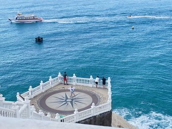 High angle view of ship in sea