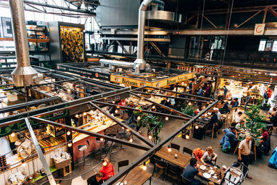 High angle view of people at railroad station