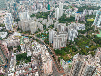 High angle view of buildings in city