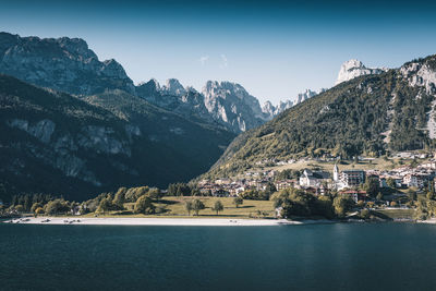 Scenic view of sea and buildings against sky