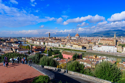 High angle view of buildings in city