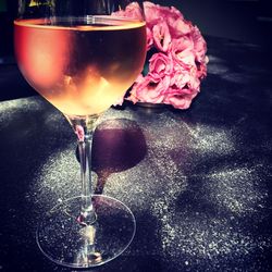 Close-up of beer glass on table