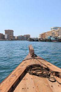 View of abandoned boat at harbor