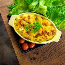 High angle view of food on table