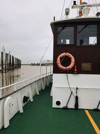 Rope tied to boat against sky