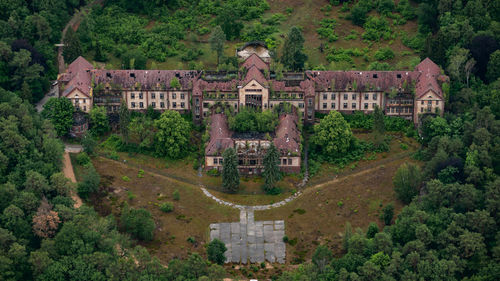 High angle view of historic building