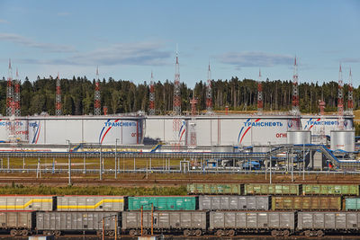 High angle view of train against sky