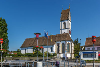 Protestant church is located at the lake side in meilen, swizerland