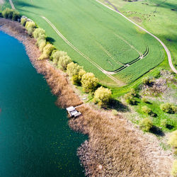 High angle view of water on land