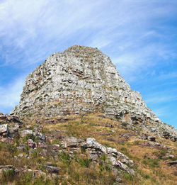 Rock formations on mountain against sky