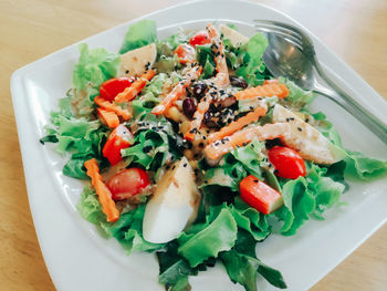 High angle view of salad served in plate