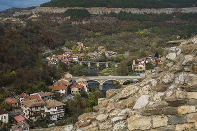 High angle view of townscape and buildings in town