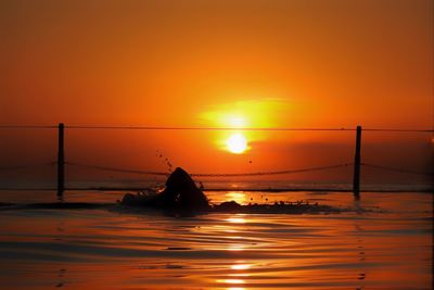 Scenic view of sea against orange sky