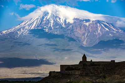 Scenic view of snowcapped mountains against sky