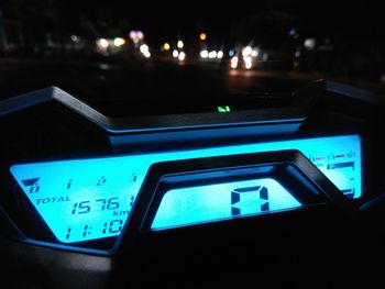 Close-up of illuminated lighting equipment