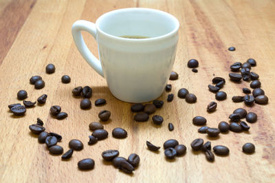 Close-up of coffee cup on table