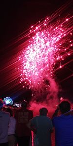 Rear view of people watching firework display