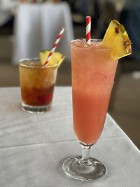 Close-up of beer glass on table