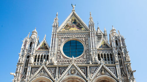Low angle view of temple building against blue sky