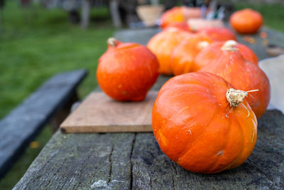 Close-up of pumpkins on table