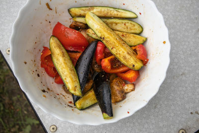 High angle view of food in plate