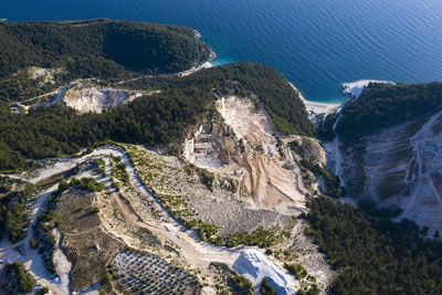 High angle view of sea and land