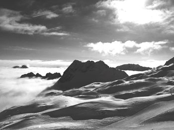 Scenic view of mountains against cloudy sky