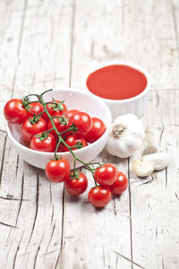 High angle view of tomatoes on table