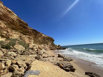 Scenic view of sea against clear blue sky