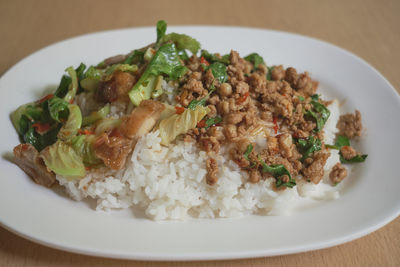 High angle view of meal served in plate