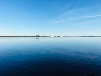 Scenic view of sea against blue sky