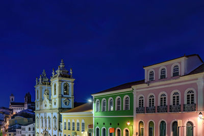 Pelourinho neighborhood in salvador seen at night with its historic houses and churches illuminated