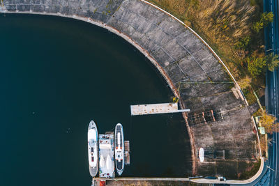 Aerial view of built structure and river