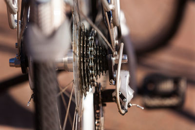 High angle view of bicycle wheel