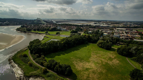 High angle view of city