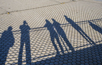 High angle view of shadow of metal grate