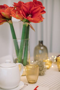 Close-up of flower vase on table