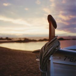 Close-up of rope on beach